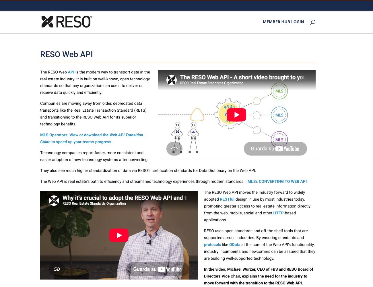 Official RESO Web API page explaining the real estate data standard and the transition from RETS